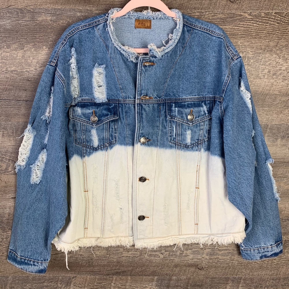 Anthro. POL Distressed & Bleached Denim Jacket L